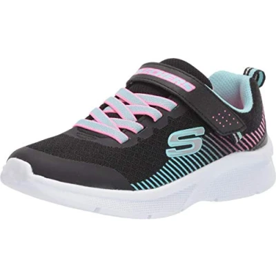 Abbildung von Skechers Mädchen Microspec Sneaker, Black Mesh Aqua &amp; Neon Pink Trim, 36 EU