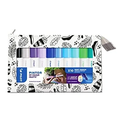 Abbildung von PILOT PINTOR Kreativmarker My Colour Palette 10 Stück in M kühle Farben Farbmarker Stifte für DIY Projekte, fast alle Oberflächen, schnell trocknend und gut deckend