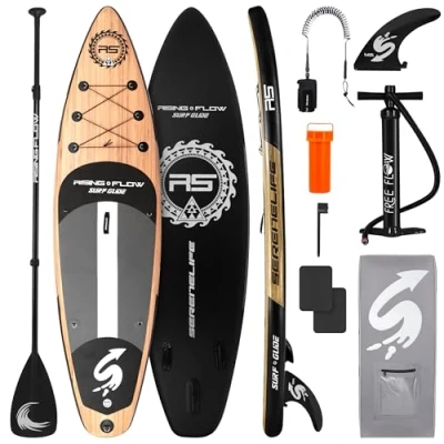 Abbildung von SereneLife Stand Up Paddling Board Set, SUP Komplettes Zubehör, Paddle für Kinder &amp; Erwachsene, Surfbrett Tragetasche, Set Anti Rutsch mit Pumpe, Auflasbares Paddelbrett