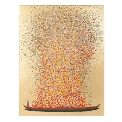Abbildung von Kare Design Bild Touched Flower Boat Gold/Rot, Gemälde, Pastellfarben, Asia Stil, buntes Wandbild, Canvas Leinwand, Massivholz Rahmen, handgemalte Details mit Acrylfarbe, Abstrakt, Modern, 100x80x4 cm