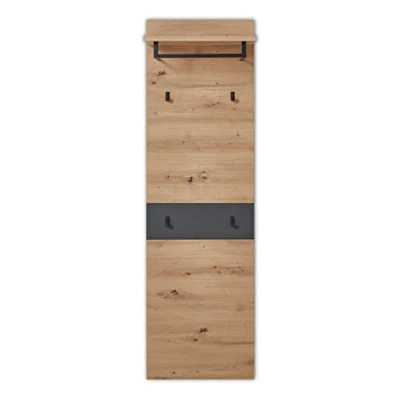 Abbildung von Stella Trading Garderobenpaneel in Artisan Eiche Optik Graphit Moderne Hutablage &amp; zuverlässige Wandhaken für Jacken Taschen 80 x 118 30 cm (B/H/T)