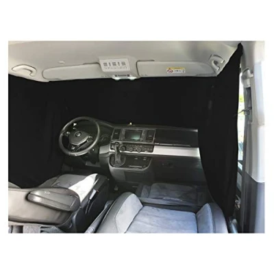 Abbildung von BREMER SITZBEZÜGE Frontscheibe Sonnenschutz Camping Führerhaus Gardinen Vorhang kompatibel mit Citroen Berlingo 2 ab 2008 2018 in Schwarz