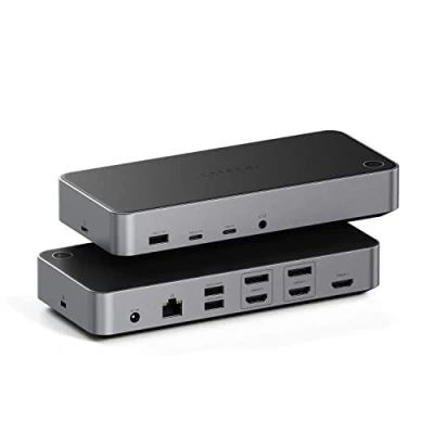Abbildung von SATECHI Triple 4K Dockingstation, USB C Dockingstation 13 in 1, mit 100W PD, 2 DisplayPort, 3 HDMI, 4 C, A, Gigabit Ethernet und Audio Buchse Für MacBook Windows