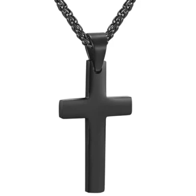 Abbildung von PROSTEEL Kreuzanhänger Edelstahl Christlich Kreuz Halskette Minimalist Unisex für Männer Frauen Jungen Mädchen, Schwarz L