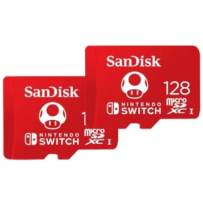 Abbildung von SanDisk microSDXC UHS I Speicherkarte für Nintendo Switch 128 GB Twin Pack (V30, U3, C10, A1, 100 MB/s Übertragung, mehr Platz Spiele)