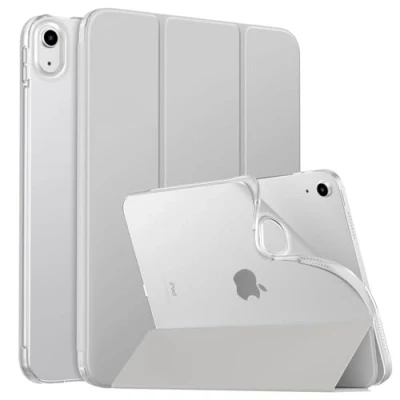 Abbildung von MoKo Hülle für iPad 10. Generation 2022, 10,9 Zoll TPU Transluzent Matt Rückseite Cover mit Auto Schlaf/Aufwach Tablet Hüllen Schutzhülle Ständer, Silber Grau