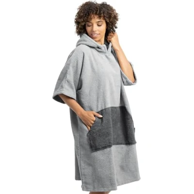 Abbildung von HOMELEVEL Badeponcho Damen und Herren Surf Poncho aus 100% Baumwolle Tuch für Erwachsene Unisex Bademantel Badetuch mit Kapuze