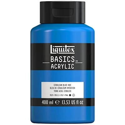 Abbildung von Liquitex 8870326 Basics Acrylfarbe, monopigmentierte Künstlerpigmente, lichtecht, mittlere Viskosität, Archivqualität, seidenglänzender Finish, 400ml Flasche Cölinblau Farbton