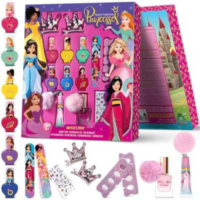 Abbildung von Princess Nagellack auf Wasserbasis 6 Flaschen Farben mit Erdbeerduft &amp; Glamour Accessoires Körperspray, Lipgloss, Haarspangen, Nagelaufkleber, Maniküre Pediküre Artikel