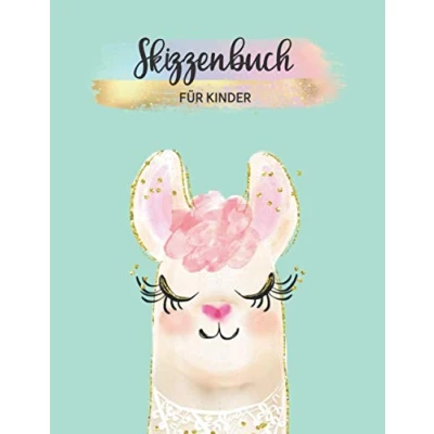 Abbildung von Skizzenbuch für Kinder: A4 Blanko 112 leere Seiten Kreativheft zum Zeichnen, Malen und Skizzieren Mädchen schönes Geschenk Malheft Lama mint