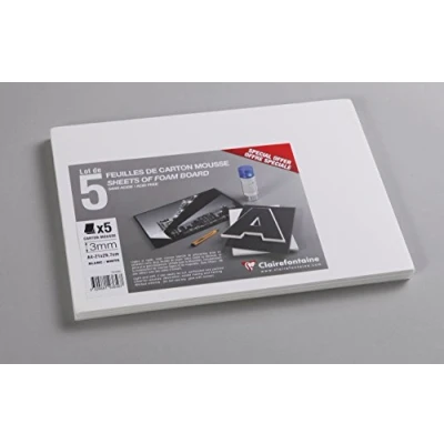 Abbildung von Clairefontaine 193656C Packung (mit 5 Schaumkartons, DIN A4, 21 x 29,7 cm, 3 mm, säurefrei, leicht und fest, geeignet für Dekorationsarbeiten, zur Bilderrahmung, zum Modellieren) 5er Pack weiß