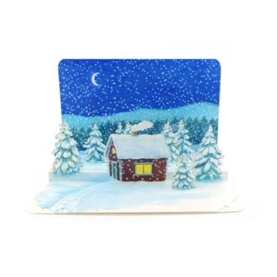 Abbildung von Pop Up Weihanchtskarte: Haus im Schnee, Weihnachtsgrusskarte für Kinder, Frohe Weihnachten Karte Ehefrau, Mama &amp; Partnerin, Chef, handgemachtes Weihnachtsbillet mit Umschlag