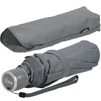 Abbildung von iX brella Mini Ultra Light Damen Taschenschirm mit großem Dach extra leicht grau