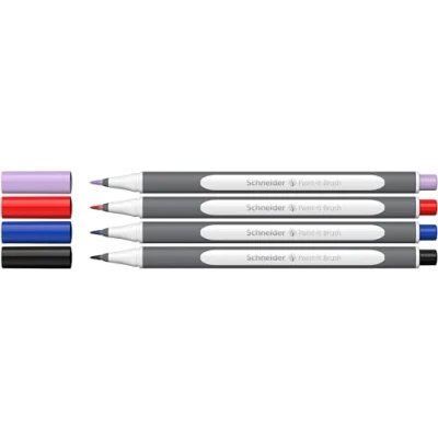 Abbildung von Schneider Brushpen Paint It 070 (Premium Pinselstifte mit flexibler Spitze und leuchtenden Farben für Kalligraphie, Hand Lettering mehr) 4 Stück sortiert