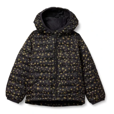 Abbildung von Amazon Essentials Mädchen Leichte, Wasserabweisende, verstaubare Kapuzenjacke, Schwarz Sterne, 11 12 Jahre