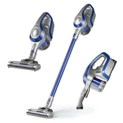 Abbildung von CLEANmaxx Akku Zyklon Staubsauger beutellos mit 2 in 1 Handstaubsauger, elektrisch rotierende Power Rotation Düse Energiesparen, 150 Watt [Blau/Grau]