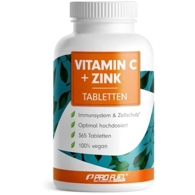 Abbildung von Vitamin C + Zink (365 Tabs) optimal hochdosiert: 500 mg gepuffertes 15 aus bioverfügbarem Bisglycinat Immunsystem &amp; Zellschutz laborgeprüft mit Zertifikat 100% vegan