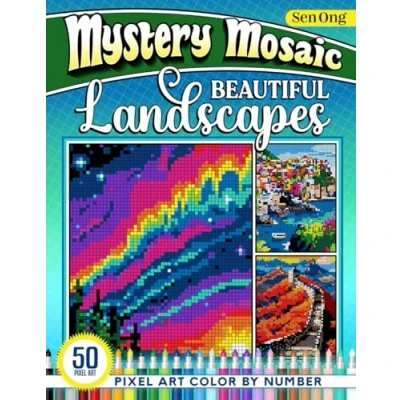Abbildung von Beautiful Landscapes Mystery Mosaics Color by Number: 50 Pixel Art Journeys Across the Globe