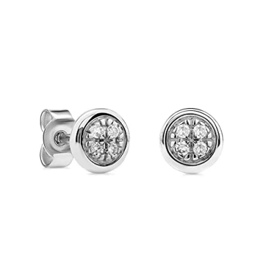 Abbildung von Miore Schmuck Damen 0.03 Ct Diamant Ohrstecker mit 8 Diamanten Brillanten Ohrringe aus Weißgold 9 Karat / 375 Gold Ø 4 mm
