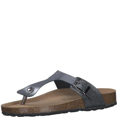 Abbildung von MARCO TOZZI Damen Pantoletten Zehentrenner aus Leder, Metallisch (Steel), 39 EU