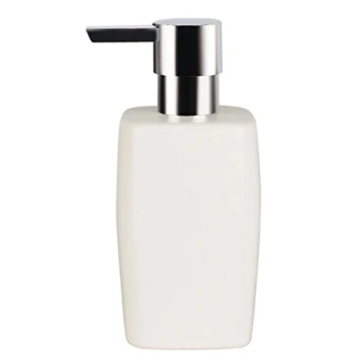 Abbildung von Spirella Seifenspender Retro mit edelstahlfarbener Pumpe Flüssigseifen Spender Porzellan 300ml Langliebig und Robust Weiß