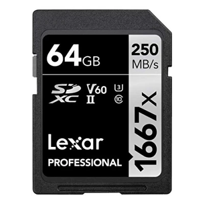 Abbildung von Lexar Professional 1667x SD Karte 64GB, Speicherkarte SDXC UHS II, Bis zu 250 MB/s Lesen, Class 10, U3, V60, für professionelle Fotografen, Videofilmer, Enthusiasten (LSD64GCB1667)