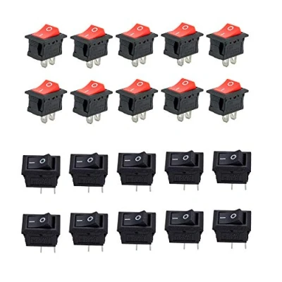 Abbildung von CESFONJER 20 Pcs Mini Wippschalter, ON/Off Kippschalter, 2 Pin AC 6A 10A,125V 250V für Auto Boot Haushaltsgeräte (Schwarz 10 P Rot P)