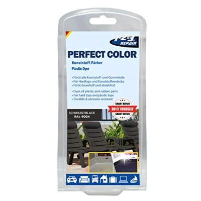 Abbildung von 1 2 3 REPAIR® Kunststoff Farbe schwarz Professioneller Auffrischer für Gartenmöbel Schonende Pflege Schwarze Tiefenpflege Kunststoffauffrischer