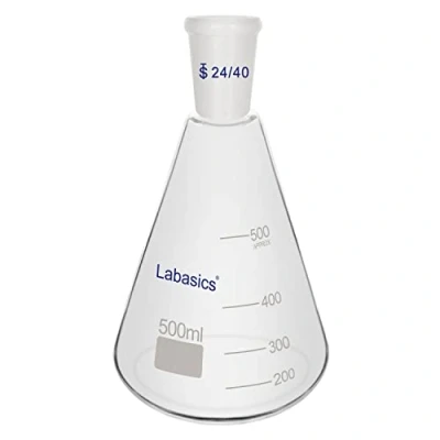 Abbildung von Labasics Glas 24/40 Erlenmeyerkolben, Borosilikatglas Dickwandiger Kolben mit Standard Konus Außengelenk, 500 ml