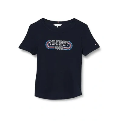 Abbildung von Tommy Hilfiger SLIM Track Tshirt print, Damen, Größe: XS, Desert sky