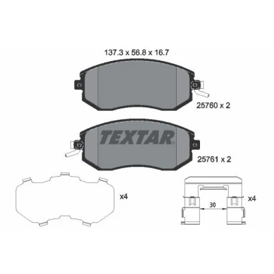 Abbildung von TEXTAR 2576001 Bremsbelagsatz mit akustischer Verschleißwarnung Zubehör SUBARU: Impreza III Hatchback, XV I, Forester III, TOYOTA: GT86 Coupe