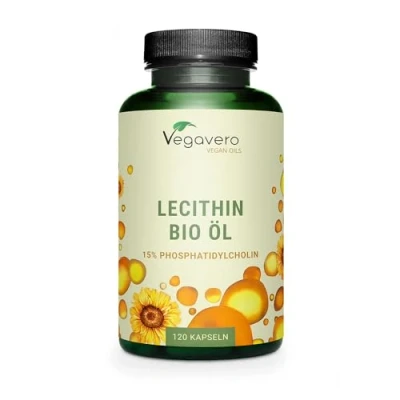 Abbildung von BIO Lecithin Kapseln 1800 mg Sonnenblumen VEGAN Kaltgepresst 15% Phosphatidylcholin Sunflower kein Sojalecithin 120 Vegavero®