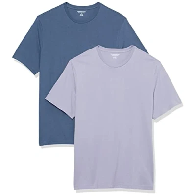 Abbildung von Amazon Essentials Herren Kurzärmliges T Shirt mit Rundhalsausschnitt in normaler Passform, 2er Pack, Lavendel/Verwaschenes Blau, L