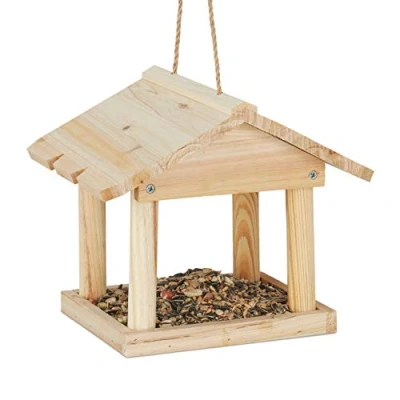 Abbildung von Relaxdays Vogelhaus zum Aufhängen, Vogelhäuschen Garten und Balkon, unbehandeltes Holz, kleines Vogelfutterhaus, natur