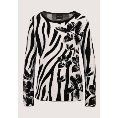 Abbildung von Madeleine Halsmit Kontraststarken Intarsien Strickpullover Black natural white, Damen, Größe: 34, white