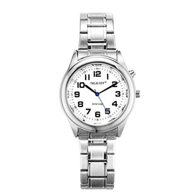 Abbildung von PROFI Sprechende Armbanduhr Z Armband SILBER Uhr Senioren Blindenuhr Zeitansage Kalender (34mm Damenuhr)