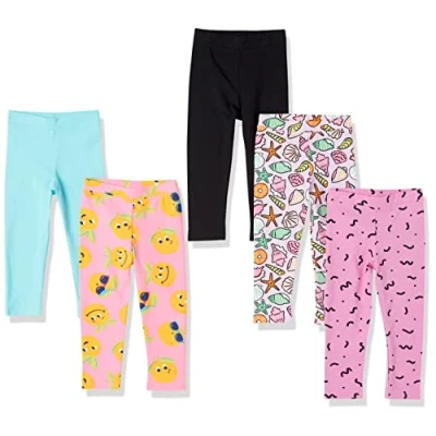 Abbildung von Amazon Essentials Mädchen Leggings, 5er Pack, Aquablau/Hellrosa Früchte/Purpur Muscheln/Rosa/Schwarz, 8 Jahre