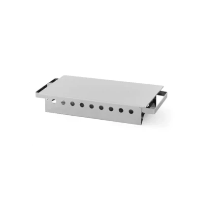 Abbildung von HENDI Speisewärmer, Inkl. 2 Teelichthalter, Gestell und Griffe aus Edelstahl, Eloxierte Aluminiumplatte kratzfest, Buffetwärmer, 330x180(H)65mm, Aluminium, Edelstahl