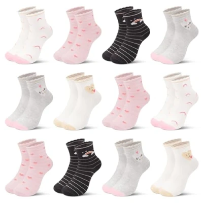 Abbildung von L&amp;K II 10er Kinder Mädchen Socken aus Baumwolle Kleinkind niedliche Muster Kids Sneakersocken bunt 2886 23 26