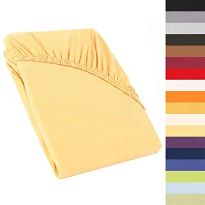 Abbildung von CelinaTex Perla Boxspringbett Wasserbett Topper Spannbettlaken 140x200 160x200 cm Creme gelb Jersey Mako Baumwolle 160g/qm Bettlaken Laken