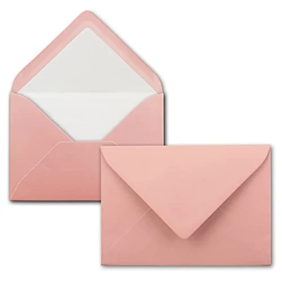 Abbildung von 50 Briefumschläge Altrosa (Rosa) DIN C6 gefüttert mit weißem Seidenpapier 100 g/m² 11,4 x 16,2 cm Nassklebung NEUSER PAPIER