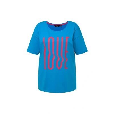 Abbildung von Ulla Popken LOVE Short Sleeve Graphic Tshirt print, Damen, Größe: 42/44, Sapphire blue