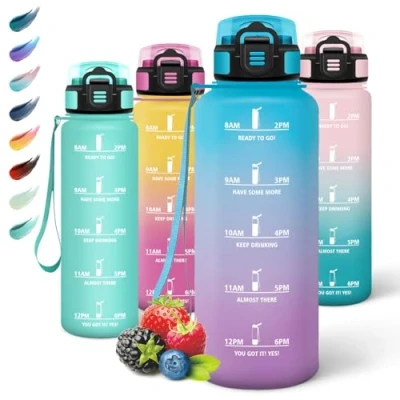 Abbildung von Motswedi Trinkflasche mit Strohhalm, 1.5L BPA Frei, Sport, Auslaufsicher, Wasserflasche, Kohlensäure Geeignet, Trinkflaschen, Flasche für Yoga, Schule, Outdoors,Blau Lila