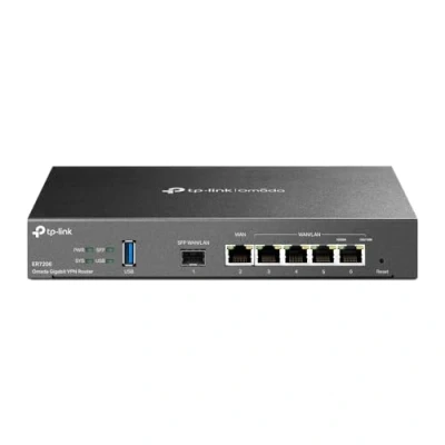 Abbildung von TP LINK ER7206 6 Port Dual/Multiple WAN VPN Router(bis zu 4 Gigabit Ports,1*SFP Port, hochsicheres VPN, Omada SDN, zentrales Management, Firewall) schwarz, ideal für Büronetzwerk