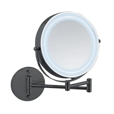 Abbildung von Wenko Power Loc® LED Wandspiegel Lumi Schwarz mit 5 fach Vergrößerung