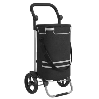 Abbildung von SONGMICS Einkaufstrolley, Trolley, Einkaufswagen mit Kühlfach, groß, 35 Liter, klappbar, Einkaufstasche Rollen, Tasche abnehmbar, schwarz KST03BK