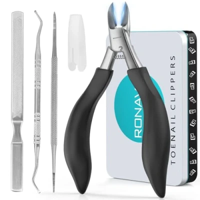 Abbildung von RONAVO Profi Fußnagel Nagelknipser set .Super scharf Nagelzange für Dicken &amp; Eingewachsenen Harten Fußnägel. Edelstahl Pediküre Knipser Zehennagelschneider. Weicher Griff und Metall Geschenkboxen