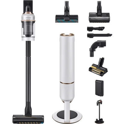 Abbildung von Samsung Bespoke Jet Plus CompleteClean Akku Staubsauger, Teleskopierbar, All in one Clean Station, Inkl. Ersatz und Zubehör, Misty White, VS20B95C43W/WD, 210 W