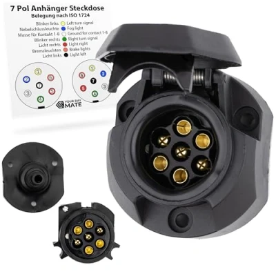 Abbildung von 7 pol Anhänger Steckdose, inkl. Abschaltautomatik, nach ISO 1724 genormt, für 12 V Systeme, mit Feder Klappdeckel, polige Anhängerdose, polig Pole Dose