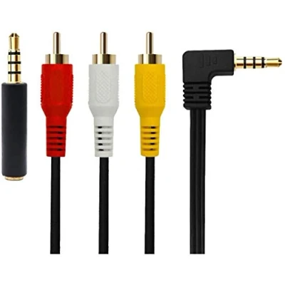Abbildung von QiCheng&amp;LYS 3.5 to RCA Video, mm Audio Cable für TV Box /MP3/PC 3,5 auf 3 Stecker AUX Kabel 90 Grad gebogener Kopf, 1,5 m